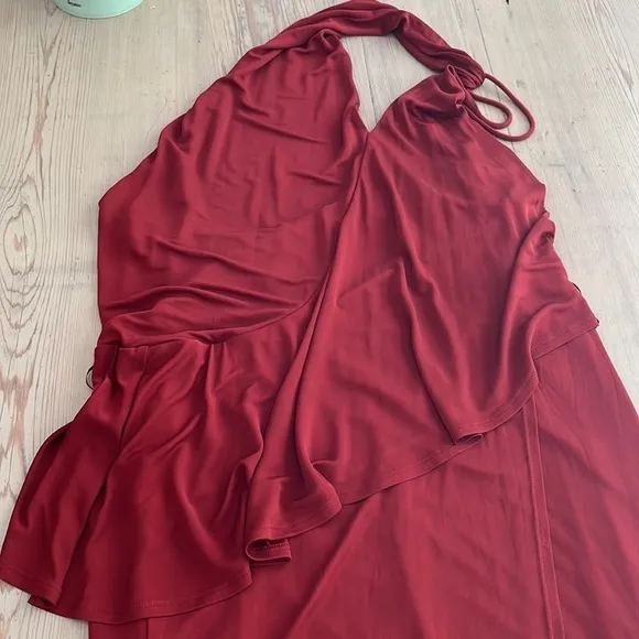 🆕 REISS Xena Midi Backless Strappy Cocktail Dress in Dark Red Size 10 US