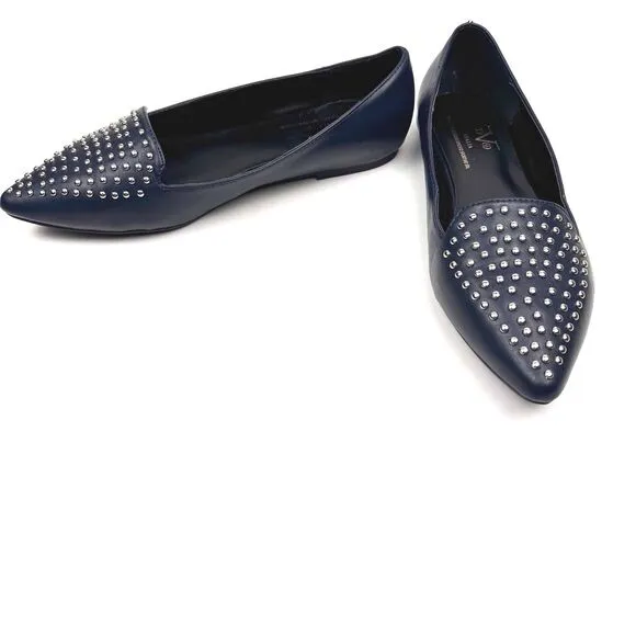 19V69 ITALIA by Alessandro Versace 'Gemma' Navy Flats Shoes Silver Tone Studs 8M