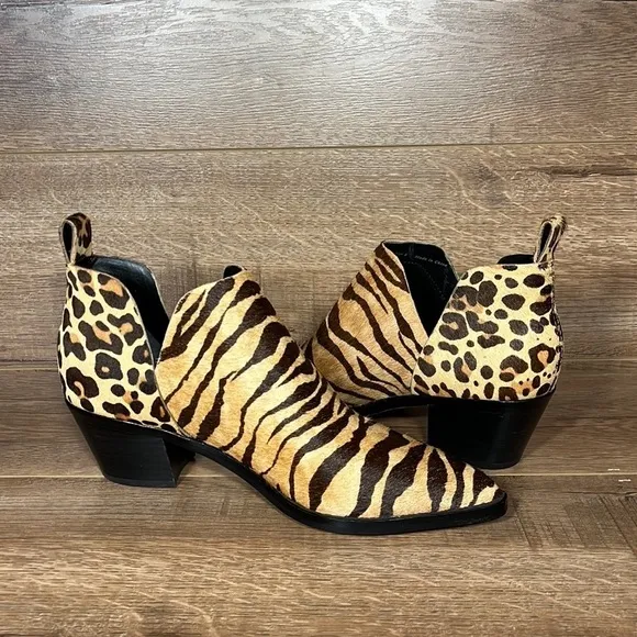 Dolce Vita Sonni Real Fur Leopard Booties Women’s Low Cut Slip On Low Heel