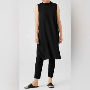 Eileen Fisher Woven Plisse mock neck sleeveless dress gray size small