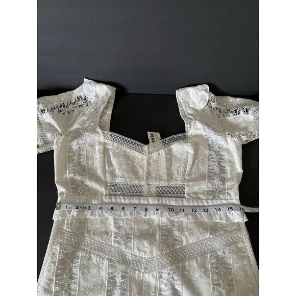 For Love And Lemons Amandine Mini Dress Womens Ivory Lace Half Sleeve NWT Size L