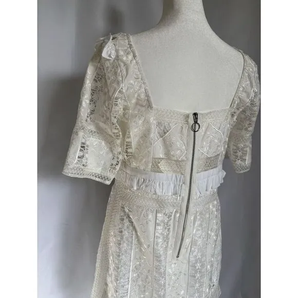 For Love And Lemons Amandine Mini Dress Womens Ivory Lace Half Sleeve NWT Size L