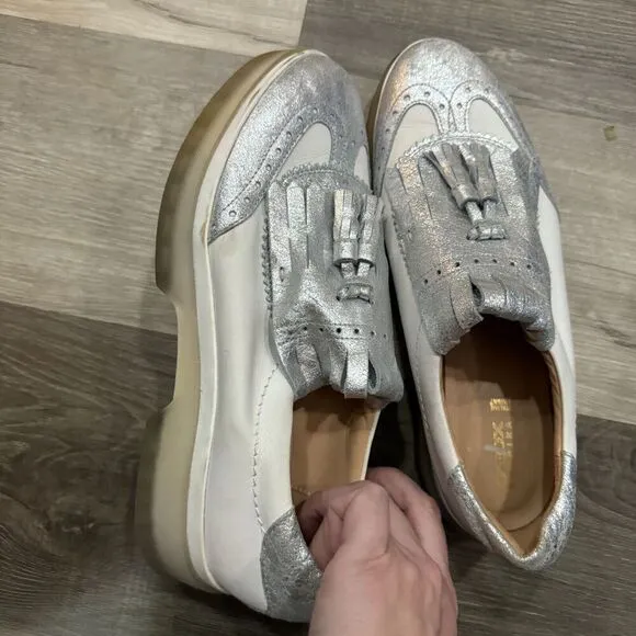 Geox Respira Oxfords Shoes Mens 40 7 White/Silver Tassel Fringe Platform Leather