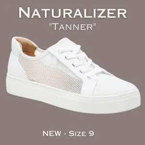 NEW Naturalizer Tanner White Canvas &amp; Inset Mesh Comfort Sneaker Show Size 9