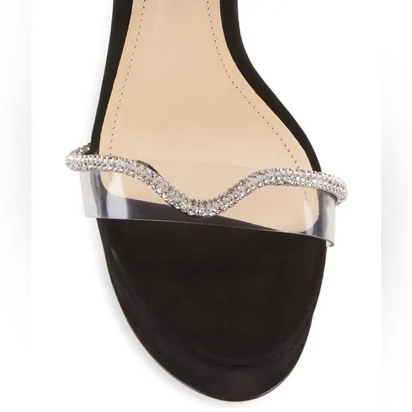 SCHUTZ NWB Cath Crystal-Embellished Nubuck Platform Sandals Black